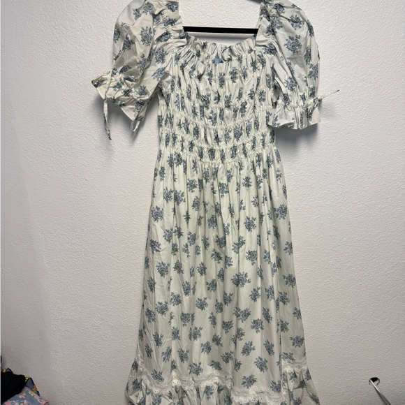 Antonio Melani Blue Floral Smocked Midi Dress NWT Size 12 Cottagecore - Picture 2 of 14